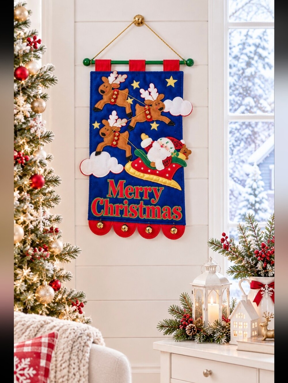 🎅 🎄 MERRY CHRISTMAS FELT EMBROIDERED BANNER 🎄🎅